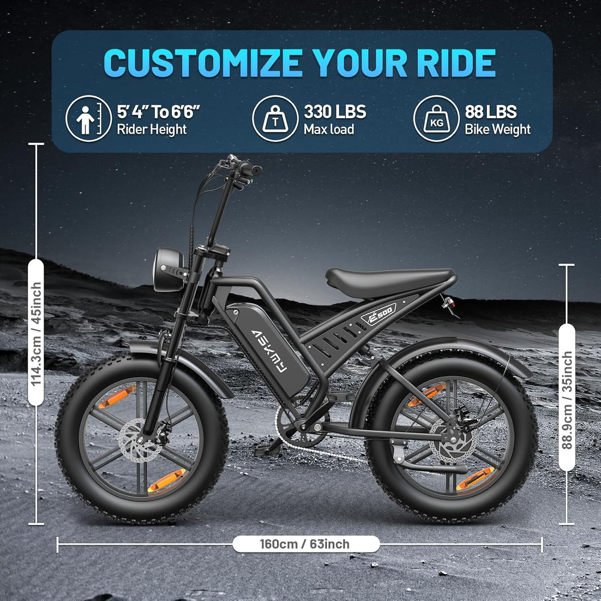20" Fat Tire Electric Bike for Adults, 48V 15Ah Removable Battery, 1500W Peak Motor E-Bike, 7-Speed Mountain Bike